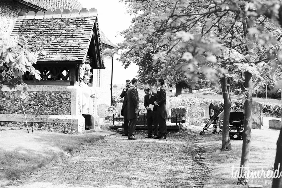 Wedding guests outside church