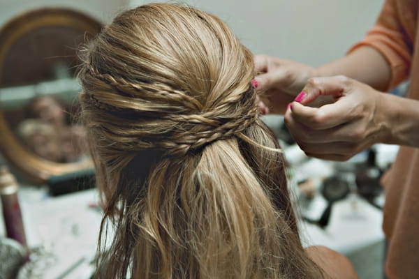 Braids in bride's hair