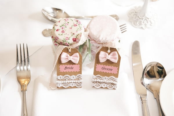 Shabby chic bride and groom place tags