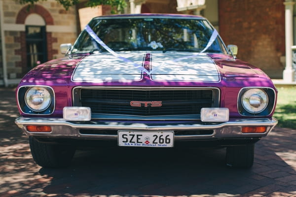 Purple wedding car