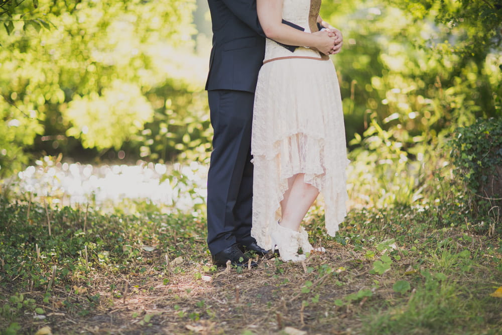 Bride and groom's legs