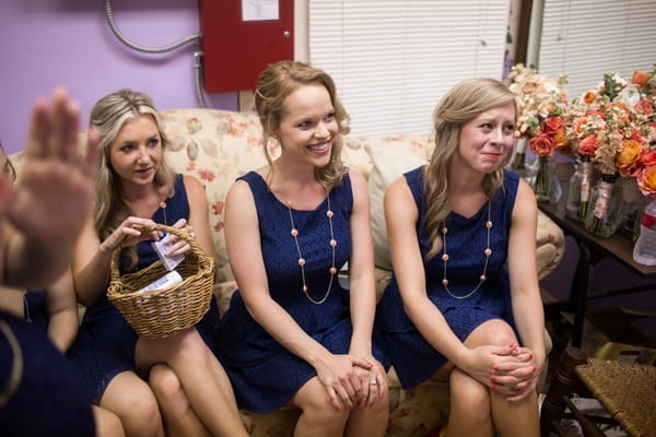 Bridesmaids in blue dresses