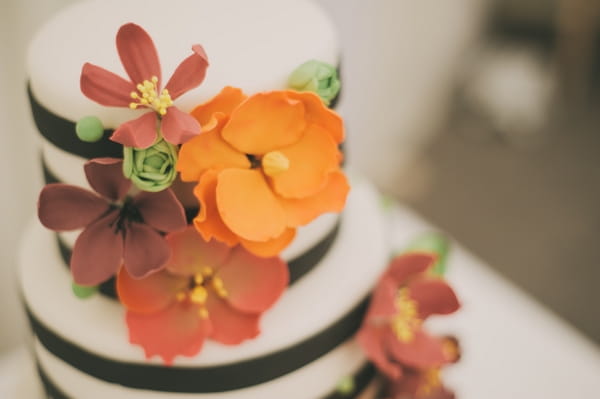 Black and white striped wedding cake