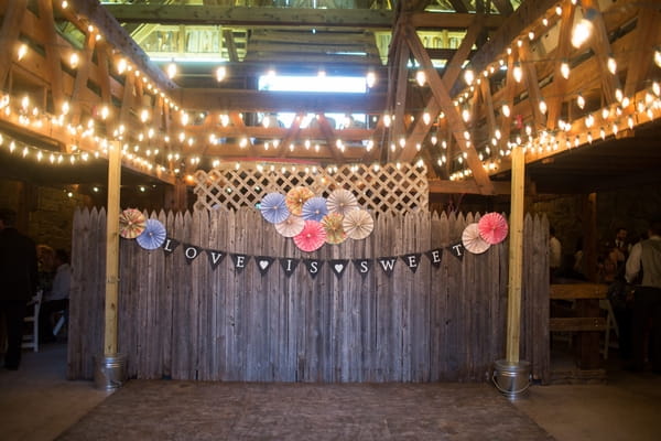 Wedding bunting in barn