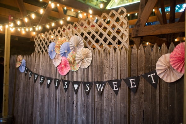 Wedding bunting in barn