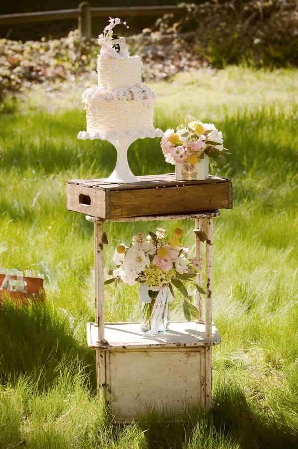 Wedding cake on vintage table