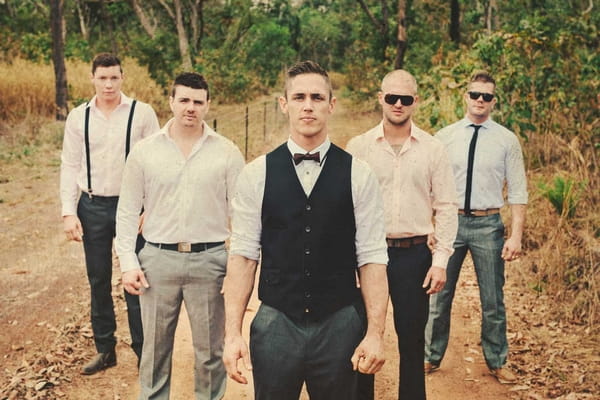 Groom and groomsmen in casual dress