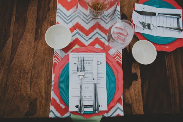 Colourful wedding place setting