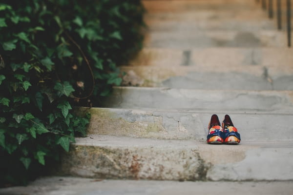 Colourful bridal shoes on steps