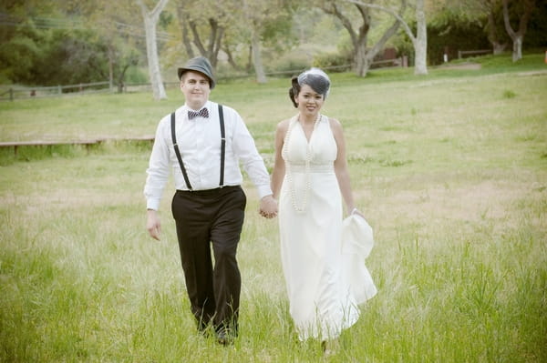 Vintage bride and groom walking