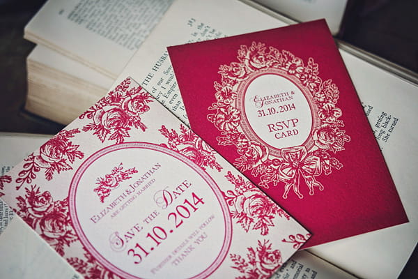 Pink Victorian style wedding stationery