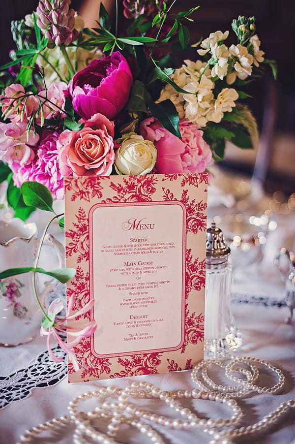 Victorian style wedding menu