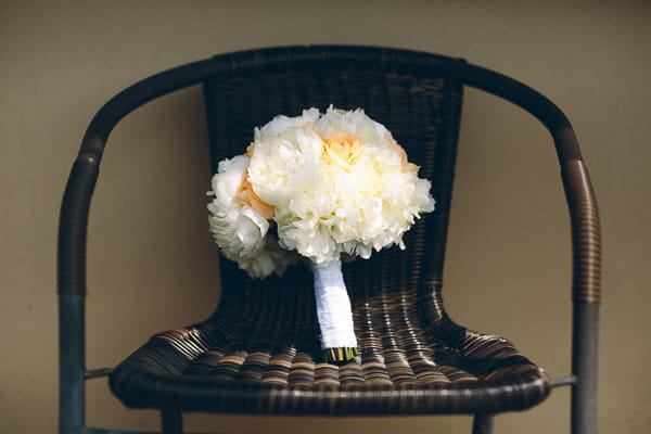 Bridal bouquet on chair