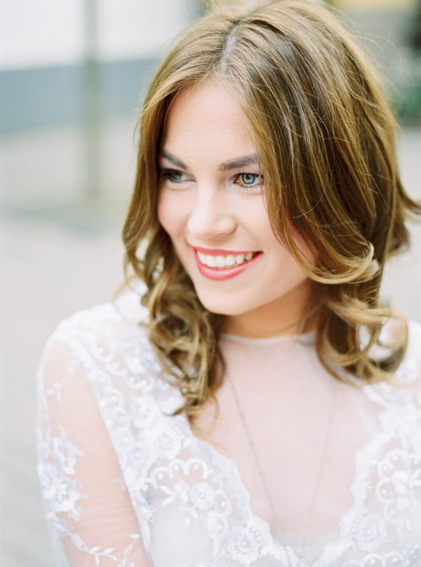 Bride wearing lace dress