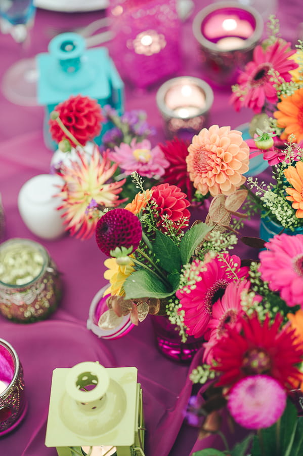 Bright wedding table flowers