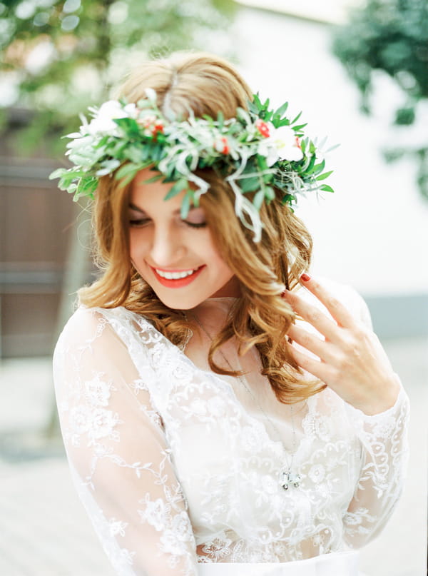 Bride wearing flower crown