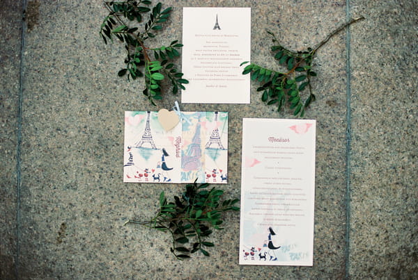 Paris themed wedding stationery