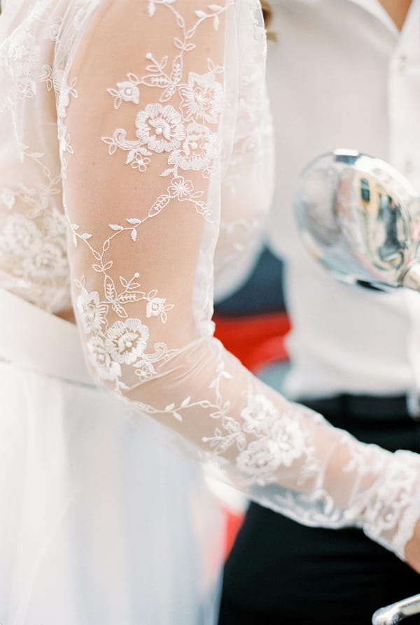 Lace sleeve on bride's dress