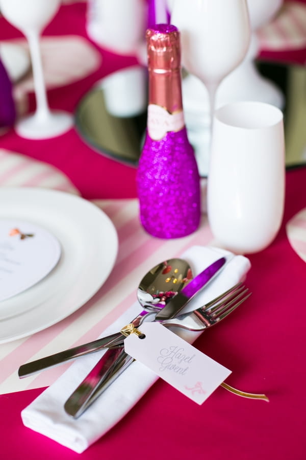 Cutlery on pink wedding table