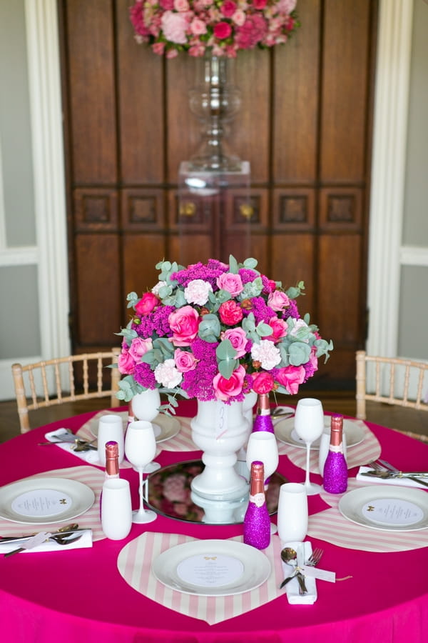 Pink floral wedding table centrepiece