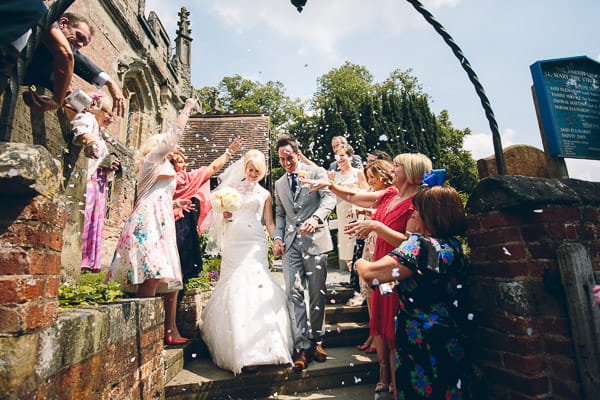 Wedding confetti shot outside church