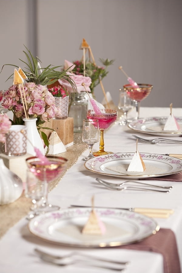 Glasses and plates on wedding table