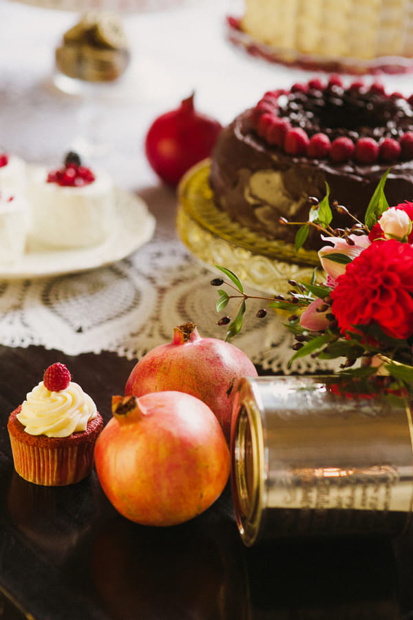 Pomegranates on cake table