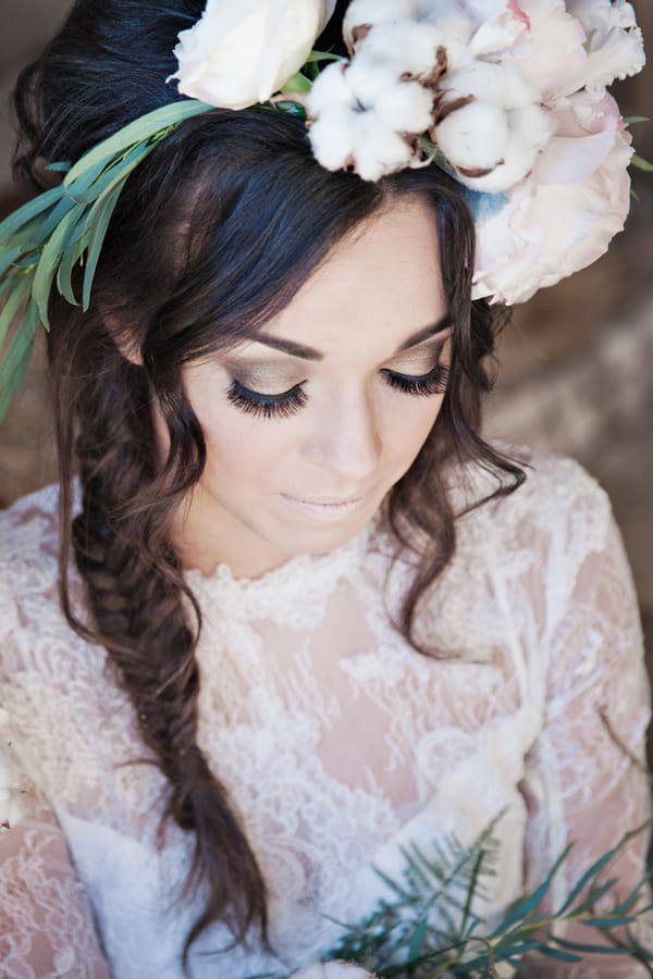 Bride wearing lace dress