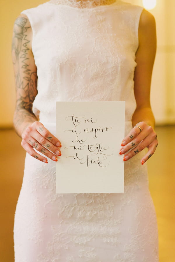 Bride holding message