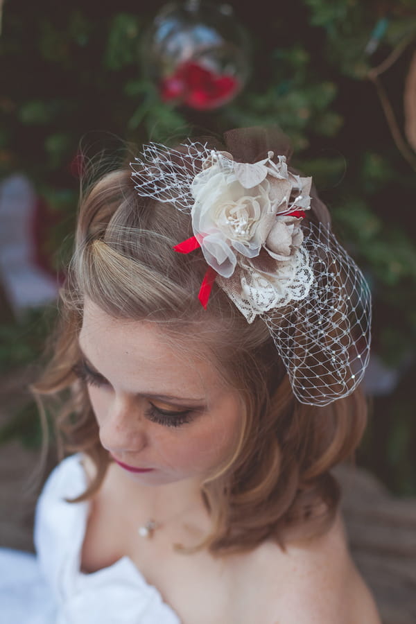 Bride's net and flower hairpiece