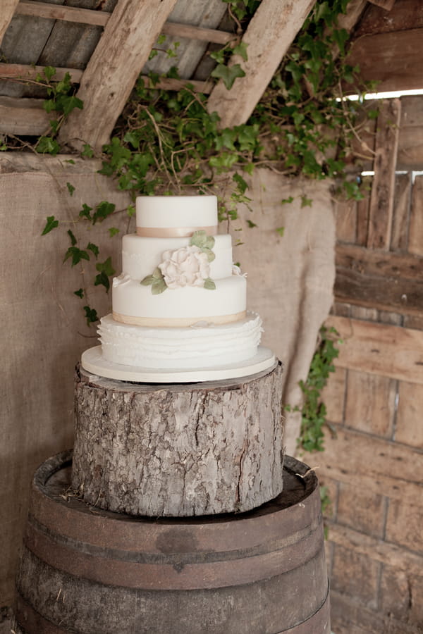 Wedding cake on tree stump