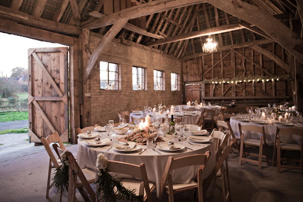 Wedding tables in barn