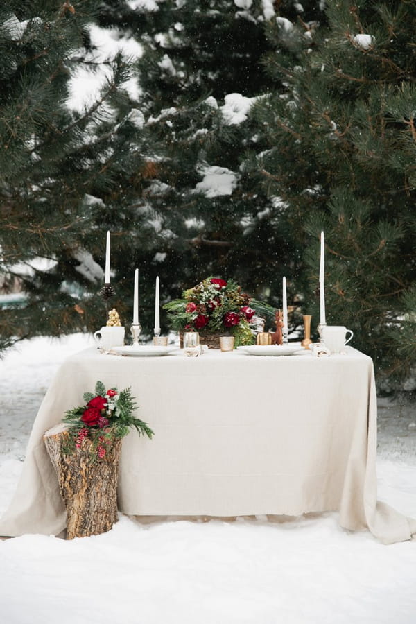 Table decorated for Christmas wedding