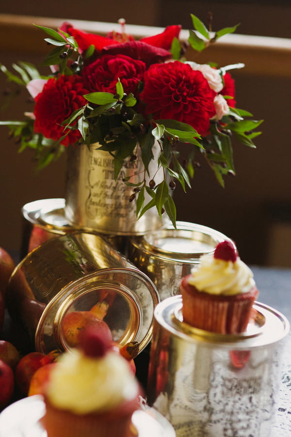 Cupcakes and flowers in tin