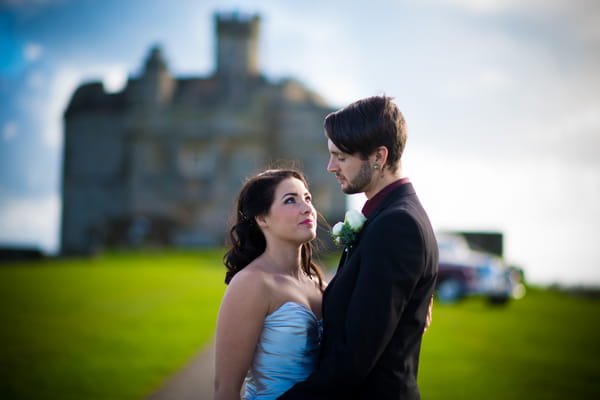 Bride and groom outside Pendennis Castle