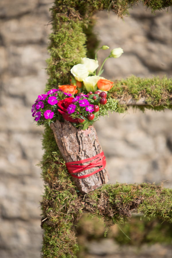 Wedding flowers on moss ladder