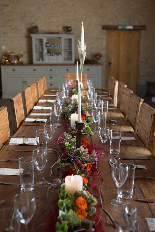 Wedding flowers down middle of table