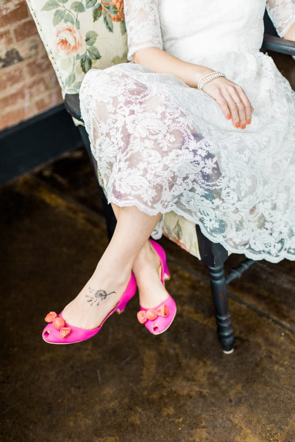 Bride with pink shoes