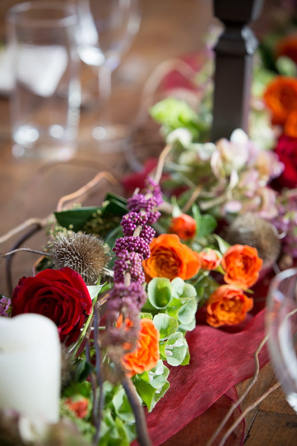 Autumnal flowers on wedding table