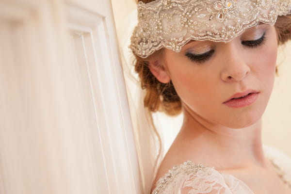 Bride wearing lace headband