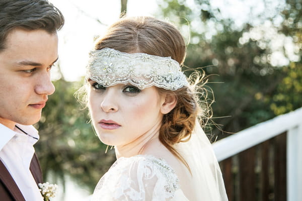 Bride with lace bridal headband