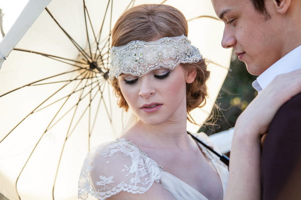 Bride with lace bridal headband