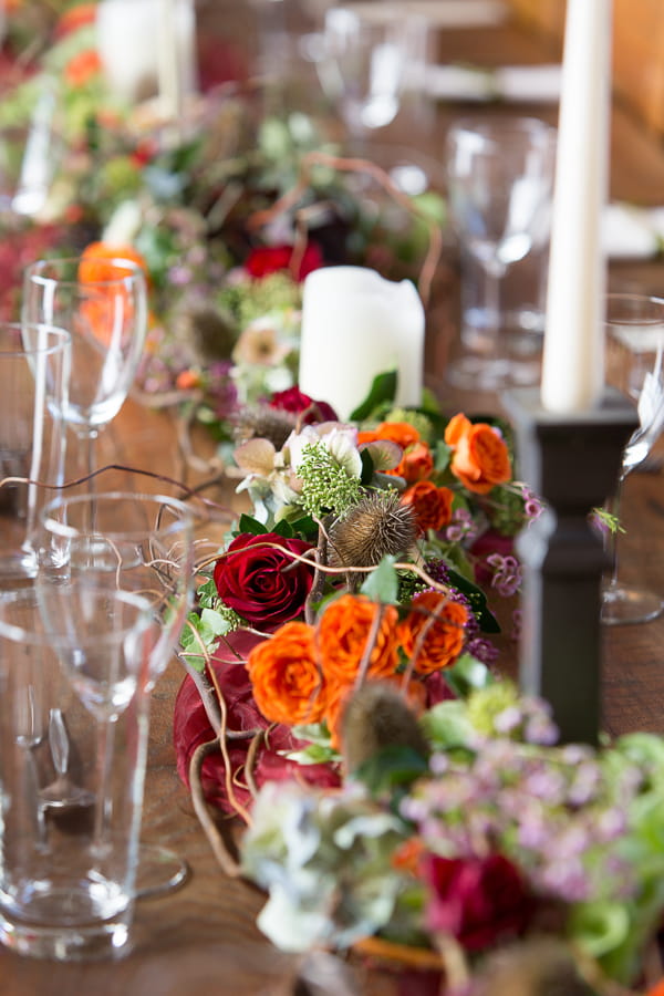 Flowers in middle of wedding table