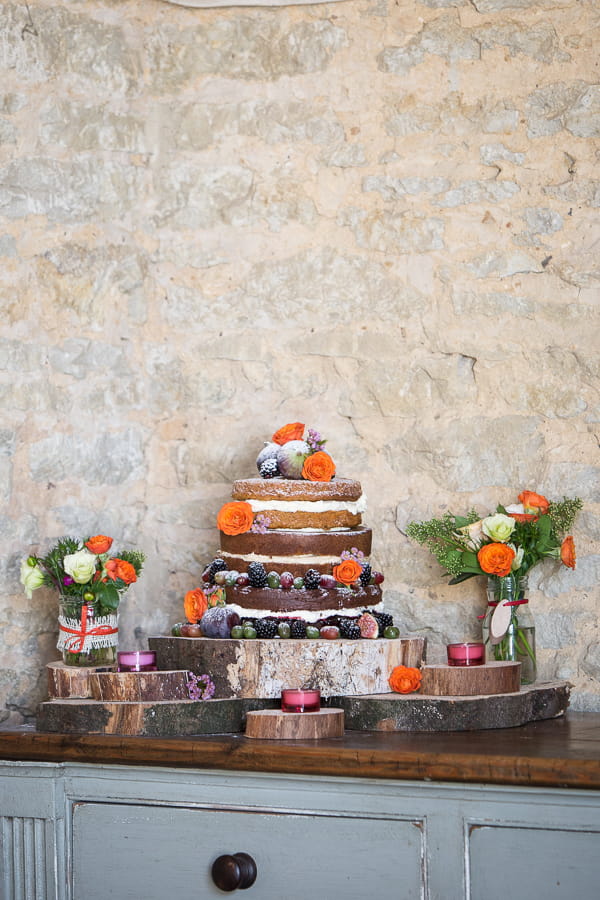 Wedding cake on wooden boards