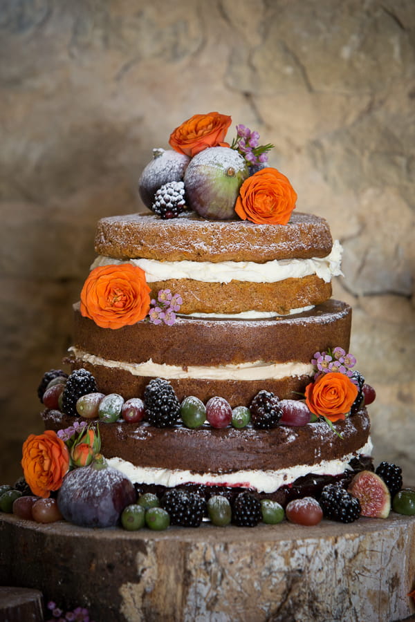 Sponge wedding cake decorated with flowers