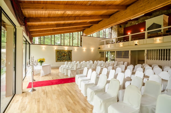 Wedding ceremony seating in Ceilidh Hall at Carberry Tower