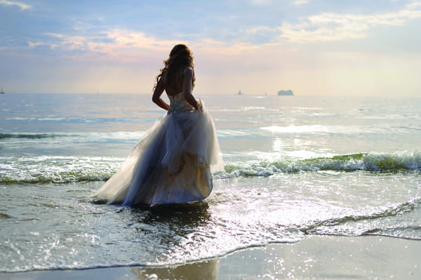 Bride looking at view of Solent Forts