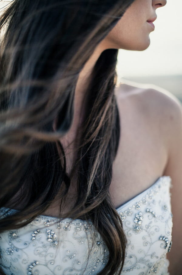 Bride's long brown hair