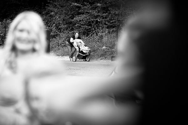 Woman pushing buggy