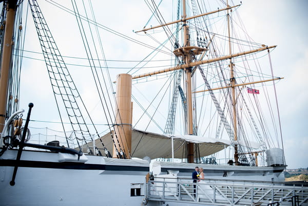 Bride and groom boarding ship at The Dockyard Chatham